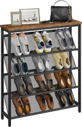CHOEZON Shoe Rack, 5-Tier Slanted Shoe Storage Shelf, Narrow Shoe Rack for Entryway, Shoe Organizer with Adjustable Feet, Slim Shoe Shelf with Wooden Top and Metal Frame Rustic Brown and Black TXJ02BF