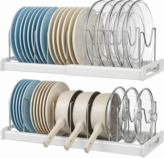 2 Pack pots and pans organizer under cabinet,kitchen organizers and storage,22" Pot and Pan Organizer Under Cabinet with 9 Adjustable Dividers Pot and Pan Lid Holders Rack Inside Cabinet