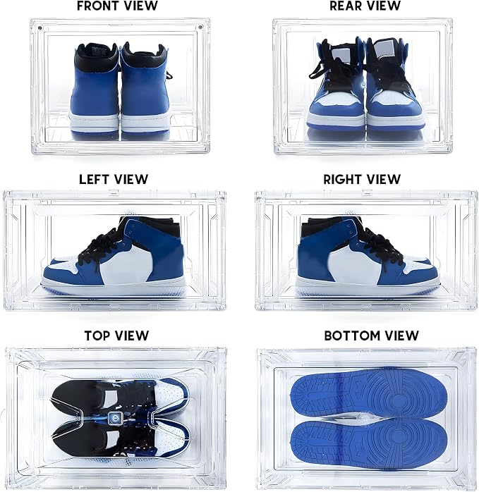 MMBABY 12 Pack Acrylic Clear Shoe Boxes, Ultra Clear Stackable Sneaker Display Cases with Magnetic Door, Professional Grade Shoe Display Case for Sneakers & Boots, Fits Up to US Men's Size 15