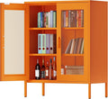 Ustamio Orange Metal Storage Cabinet with Mesh Doors, Small Office Cabinet with 2 Adjustable Shelves, Accent Metal Locker Storage Cabinet for Home, Office, Living Room, Hallway