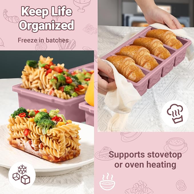Doasuwish Silicone Freezer Tray for Soup with Lid – 1-Cup Soup Container Cube Style Ice Cube Trays for Freezer, Meal Prep & Food Storage, Freeze 250mL/125mL Portions – 2 Pack