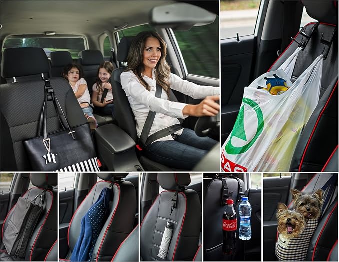 Magic Headrest Hooks for Car, Purse Hanger Headrest Hook Holder for Car Seat Organizer Behind Over the Seat Car Hooks-Hang Purse or Grocery Bags,Black,4Pack
