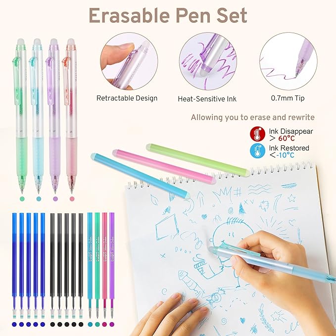 DazSpirit 62PCS Aesthetic Stationery Set with Pencil Case, No Bleed Highlighters, Gel & Erasable Pens, Mechanical Pencils, Refills, Cute College School Supplies for Note Taking, Journaling