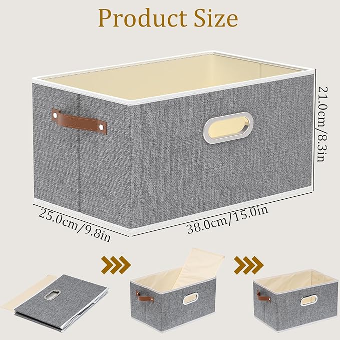 Yawinhe Collapsible Fabric Storage Bins,15.0x9.8x8.3in,Grey,6-Pack | Foldable Storage Baskets for Shelves, Closet Boxes for Organization, Washable Closet Organizer for Towels, Canvas Bins
