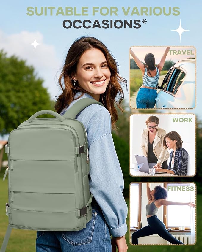 coofay Large Travel Backpack For Women Men Airline Approved Carry On Backpack Flight Approved Waterproof Sports Luggage Backpack Casual Daypack Small Hiking Backpacks Grey Green
