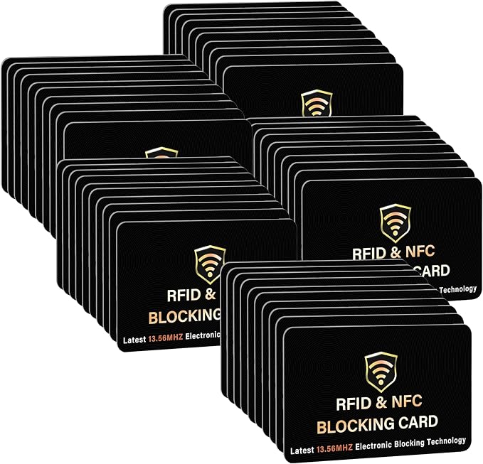 SaiTech IT 50 Pack RFID Blocking Card for Credit Debit ID Card, Black | Slim Anti-Theft Contactless NFC RFID Blocker Protector, Easily Fit into Wallet and Purse, for Men & Women