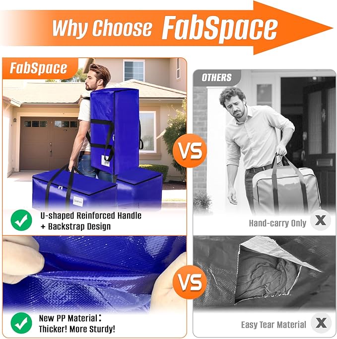 FabSpace Moving Bags with Backpack Straps & Carry Handles (20 Gallons, Count, 10)