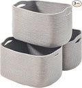 ICERZCZ Storage Baskets for Organizing Shelves, Woven Cotton Rope Bins for Baby Nursery Organization, Book Toy Towel Organizer, 15"x11"x9.5", 3 Packs, Grey