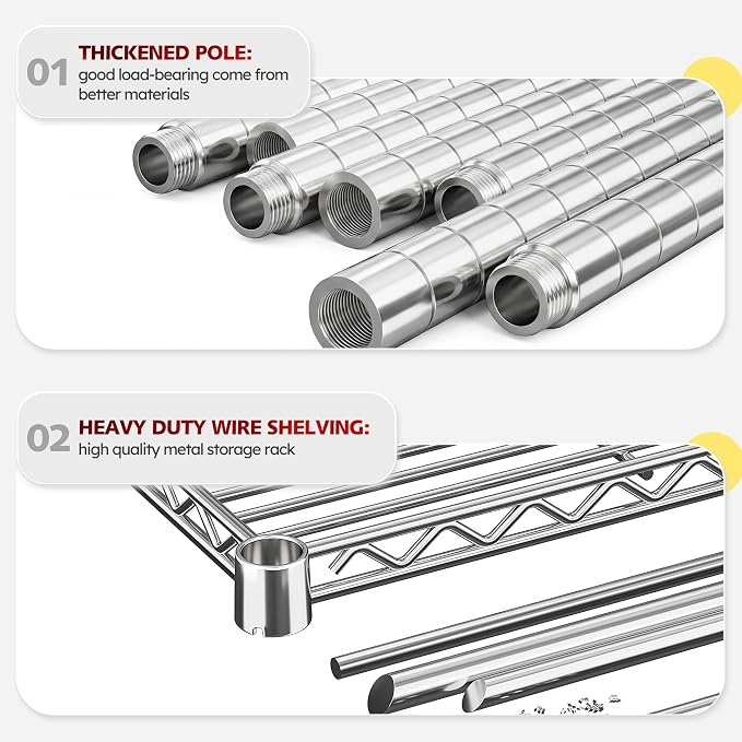 75.6" H Storage Shelves 2500LBS Garage Shelving Unit with Wheels Metal Shelving Heavy Duty Wire Shelves for Storage Rack Adjustable Pantry Shelf Commercial Shelving for Kitchen Garage,55.5''W X 24" D