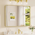 TETOTE 40 x 30 Inch Gold Bathroom Mirror, Brushed Brass Metal Frame Mirror for Vanity, Rectangle Wall Mounted Golden Modern Mirror (Horizontal/Vertical)