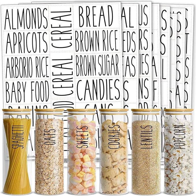 Talented Kitchen Kitchen Adhesive Labels - Waterproof Labels for Storage Bins - Pantry & Jar Stickers for Spices - Pack of 136, 2 x 3 in, Black Text on Clear Vinyl