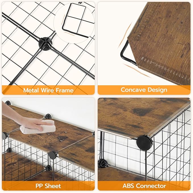 HOOBRO Wire Cube Storage Organizer, 6-Cube Metal Storage Shelves, Modular Closet Organizer, DIY Closet Cabinet for Home, Living Room, Office, Rustic Brown and Black BF09CW01