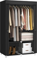 35“ Portable Closet Wardrobe for Small Room, Hanging Rods Shelves & Cover | 2 Clothes Hanging Rods, 4 Shelves and Non-Woven Fabric Cover
