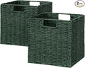 Vagusicc Wicker Storage Basket, Set of 2 Hand-Woven Paper Rope Wicker Basket, Foldable Cube Storage Bins, Square Large Storage Baskets for Organizing Shelves & Decor, Orange (13″×13″×13″)