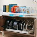 2 Pack Pots and Pans Organizer Under Cabinet, Expandable Pot Lid Organizer Racks, Include 20 Stainless Steel Racks & White Plastic Base, Perfect for Kitchen Cabinet, Countertop & Cupboard