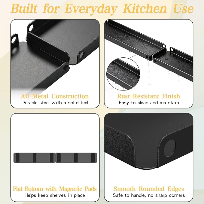Magnetic Stove Top Shelf for 30" Stoves, Over Oven Spice Rack Organizer, Heavy-Duty Steel, Dual Installation with Magnet or Adhesive, Heat-Resistant Kitchen Storage Shelf (Standard Version)