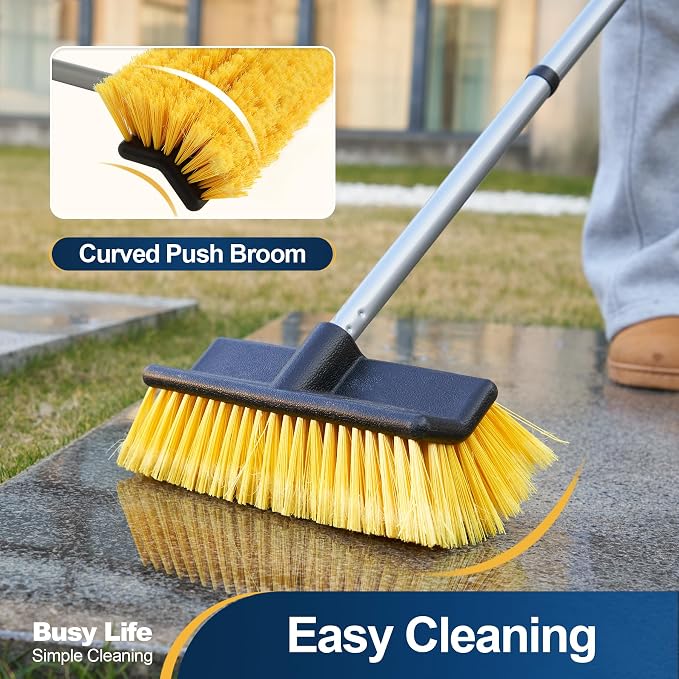 Yocada Deck Brush with 4-Section Extendable Handle Floor Scrub Brush Soft &Medium Bristles Non-Slip Grip for Outdoor Deck Patio Bathroom Garage Concrete Cleaning 54.3 Inch