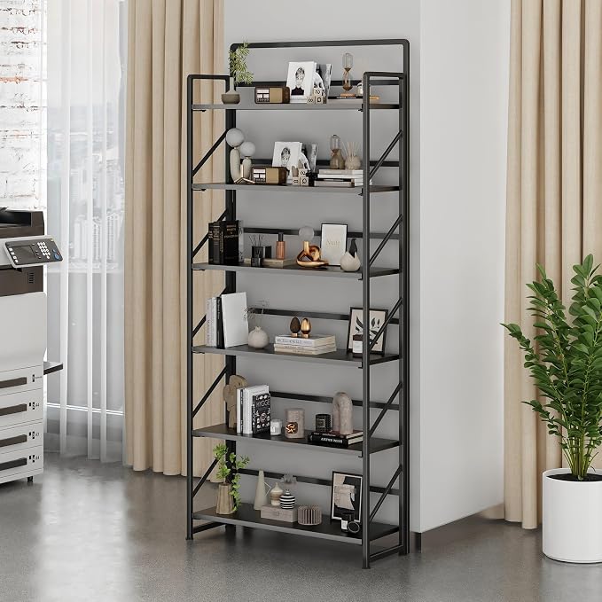 JSB 6 Tier No Assembly Folding Bookshelf, 30.3" Wide Foldable Storage Bookcase for Home Office, Space-Saving Storage Shelf for Living Room (Black)