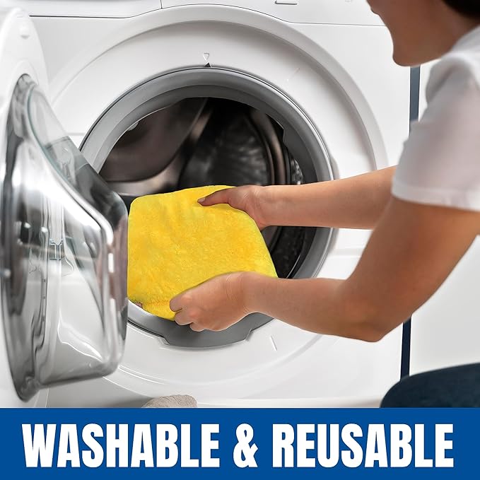 Towelogy® Super Absorbent Microfibre Cloth | Absorbs Over 10x its Weight in Water | Sponge-Like Absorbency | Multipurpose Scratch-Free Cleaning Cloth for Household Use (Yellow)