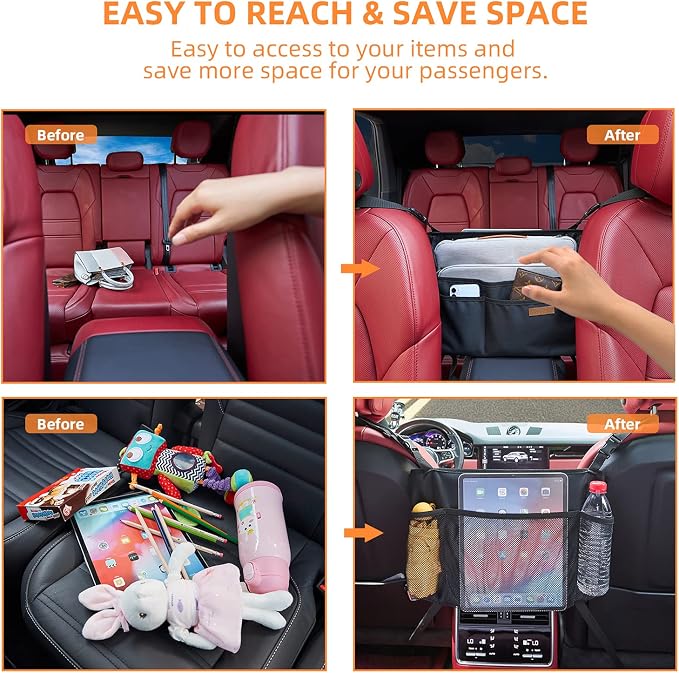WLLWOO WLLWOO Car Net Pocket Handbag Holder Between Seats Back Storage Organizer Purse Holder for Console Front Seat Storage Barrier | Multi Pocket Car Seat Organize Bag Handbag Holder Between Seats Back Barrier