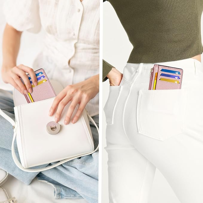 Tipmile Womens Credit Card Holder Wallet, Small Slim RFID Blocking Sleeve | Mini Tiny Cute ID Case, Minimalist Zipper Pocket Wallet, Thin Coin Purse, Mothers Gift