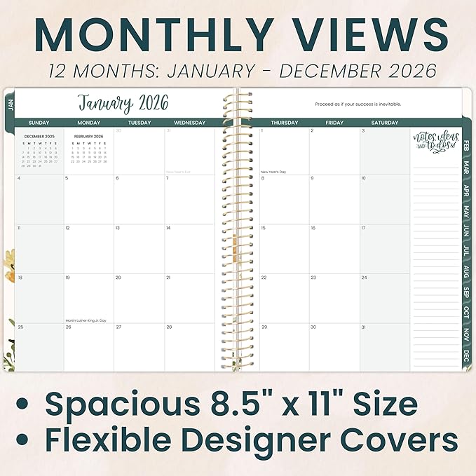 bloom daily planners 2026 Planner (January to December) - 8.5” x 11” Weekly & Monthly Dated Agenda Organizer Book with Stickers & Tabs - Flexible Soft Cover - Beige Bouquet
