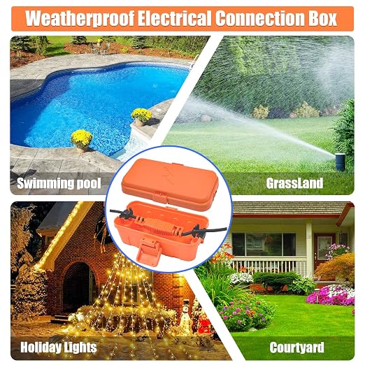 Hrensaw Small Weatherproof Electrical Connection Box(6 x 3.5 x 2.2inch),Outdoor Electrical Box,Waterproof Extension Cord Covers for Plug, Extension Cables, Holiday Lights,Orange