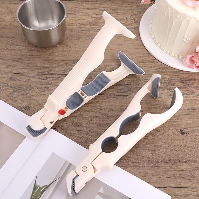 Penitue 2pcs 3-in-1 Hot Plate Grippers, Premium Non-Slip Kitchen Anti-Scalding Clips High Temperature Resistant Kitchen Dish Tongs Holder for Bowl & Plate Lifter and Can Opening (White)