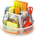 Docnest 360°Rotating Mesh Desk Organizer,6-Compartment Pen Holder,White | Heavy-duty metal holder with removable divider. Space-saving stationery storage for pencils, scissors & markers