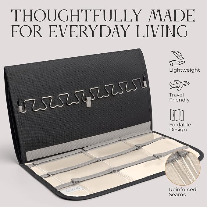 Hanging Jewelry Organizer Storage with Hanger Metal Hooks Double-Sided Jewelry Holder- Wall Mount Holder for Earrings, Necklaces, Rings on Closet, Wall, Door, 1 piece, Large, Charcoal Black
