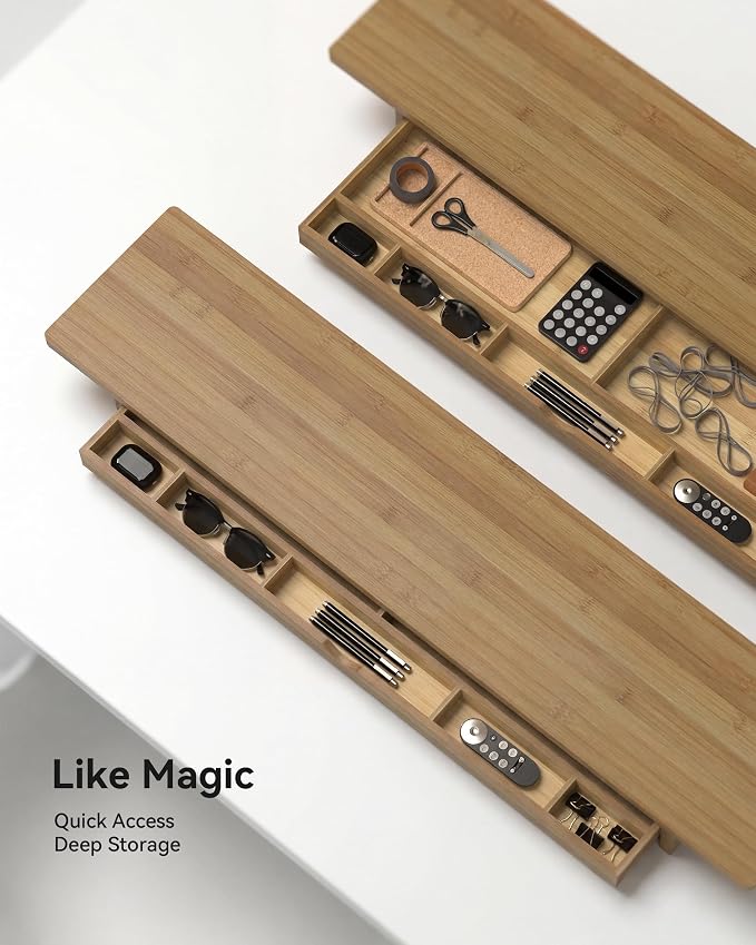 42” Dual Monitor Stand Riser with Large Drawer Keyboard Storage | Double Computer Monitor Riser Shelf for 55-72 Inch Desk Aesthetic Workplace Setup Desktop Organizer Toasted Bamboo