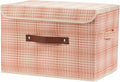 Storage Boxes with Lid 3D Textured Fabric Storage Bins Closet Organizer Containers Decorative Collapsible Washable Shelf Baskets with Faux Leather Handles (Light Salmon, Large Size)