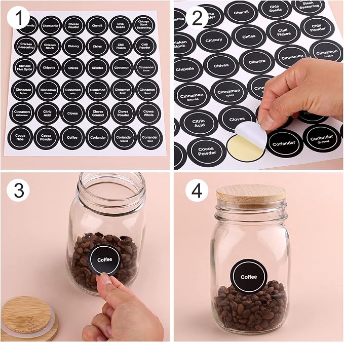Savita 432 Pack Pre-Printed 1.4" Round Spice Jar Labels Seasoning Labels for Spice Rack (Black)