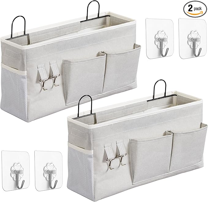 2pcs Large Wall Hanging Storage Bag, Door Closet Linen Fabric Pockets Organizer, Waterproof Multi Functional for Living Room Bedroom Bathroom Kitchen Office RV Camper with Hooks Grey