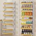 POKIPO 8 Tier Over The Door Pantry Organizer, 2 IN 1 Wall Mount or Hanging Spice Rack Seasoning Shelves with Adjustable Basket, Back of Door Organizer and Storage for Kitchen Cabinet and Room Closet