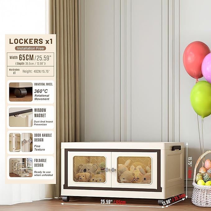 SunSettler Large Collapsible Plastic Storage Bins with Lid, Stackable Cabinets with Wheels, Folding Storage Cabinets, Stackable Closet Organizers for Home and Office