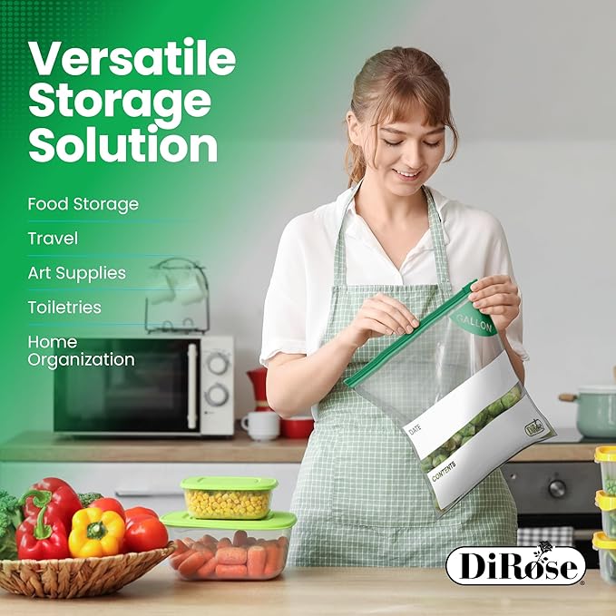 DiRose Gallon Slider Storage Bags, Easy Open Zip, Ideal for Food Storage and Organization, 200 Count