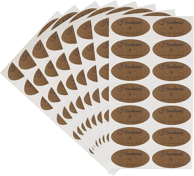 ChromaLabel 1 x 2 Inch Oval Kraft Handmade By Name Labels, 112 Pack | Kraft oval labels with a write-in name line for crafts, gifts, packaging and handmade products. Made in USA