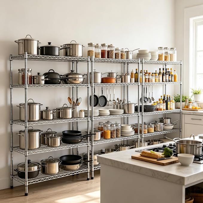 5 Tier Wire Shelving 3 Pack | 33”W Storage Shelves with Wheels | 1500 LBS Metal Shelving | Garage Shelving Units and Storage | Wire Rack Adjustable Layer Height | Electroplated Silver | 33”W×13”D×73”H