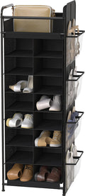 Simple Houseware 16 Cube Shoe Stand Tower Rack 8 Tier, Black | Top Shelf and Side Hanging Pockets