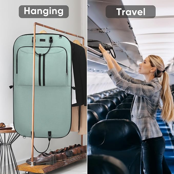 BALEINE Travel Garment Bag, Travel Suit Bag for Men, 42'' Waterproof Carry on Garment Bag for Hanging Clothes, Garment Duffel Bag for Travel Business (Mint Green)