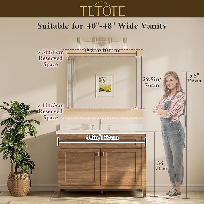 TETOTE Brushed Nickel Mirror 40 x 30 Inch for Bathroom Over Sink Metal Framed Mirror Modern Farmhouse for Living Room Entryway(Horizontal/Vertical)