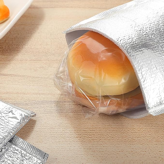 ULTECHNOVO 50 Pcs Disposable Insulated Shipping Bags, 8" x 8" Small Thermal Cooler Bags for Food, 3mm Thickened Leak-proof Aluminum Foil Foil Pouch for Food, Groceries and Hot Takeout