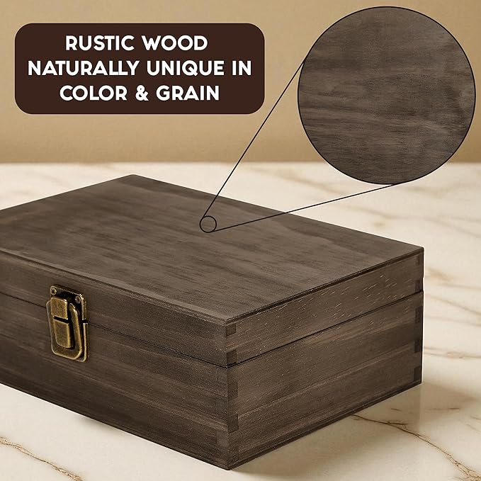Engraved Adventure Memory Box – Wooden Keepsake Box for Travel Memories, Camping, Couples and Valentine’s Day, Rustic Storage, Medium Size, Dark Walnut – 8.5 x 6 x 3 in