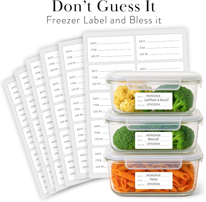 200 Meal Prep Freezer Food Labels - 2.75 x 1.25 Inch Freezer Tape Labels for Food Containers to Write On, Removable Easy Peel Off, Kitchen Pantry Storage Stickers, Oil Water Resistant