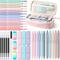 Four Candies 39 PCS Aesthetic School Supplies with Cute Pen Case, 12 Pastel Highlighters, 5 Black Ink Gel Pens, 6 Mechanical Pencils Set for Students Stationary College Essentials (Pink)
