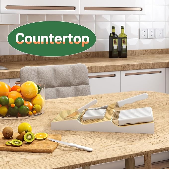 Knife Drawer Organizer (White, 19 Knives Organizer)