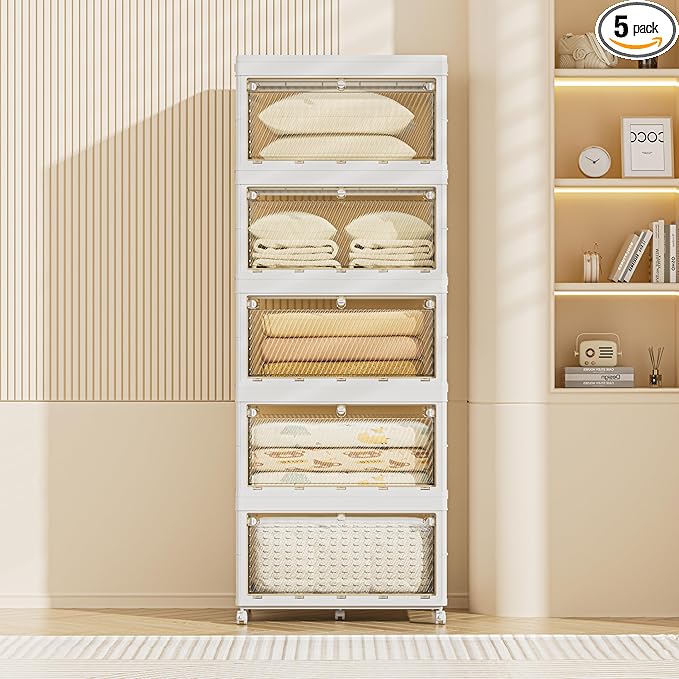 468 QT / 117 Gal Large Foldable Storage Cabinet with Wheels - Extra Capacity, Transparent Front & Back Doors, One-Pull Assembly, Silent Casters for Garage/Stockpile (PP Material)