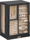 Glimmloop 360° Rotating Jewelry Box with 7 Drawers, Spacious Vertical Jewelry Organizer with Glass Window, Jewelry Storage Case, Dustproof & Moisture-resistant Design, Black