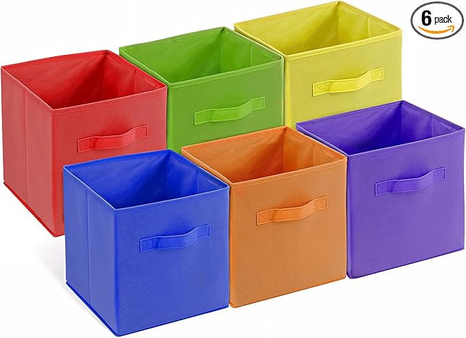 4E's Novelty 6 Packs 11 Inch Rainbow Color Storage Cube Bins, Colorful Storage Baskets For Nursery, Kids Room, Fabric Baskets For Toys, Clothes, Boho Cube Bins for Classroom Organization & Storage